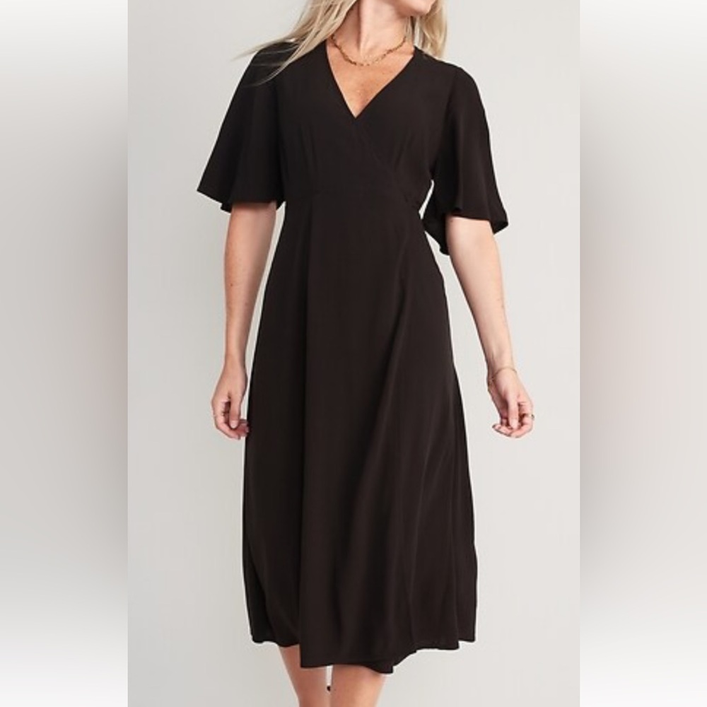 Old Navy Elegant Black Faux Wrap Dress Sz L